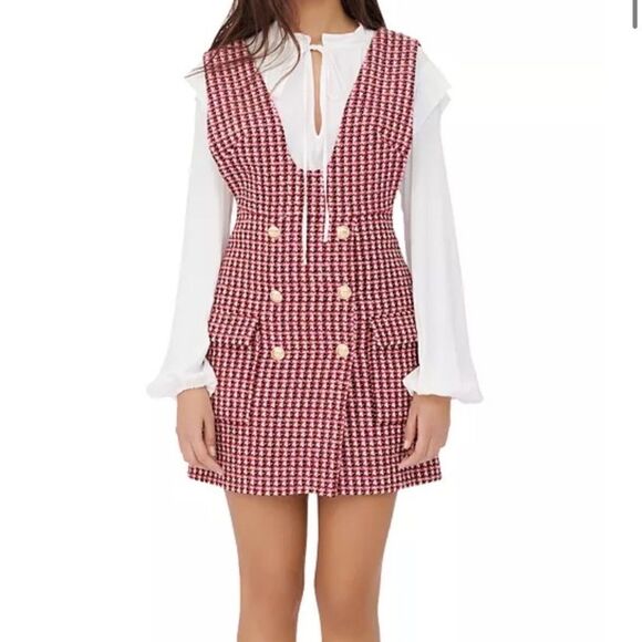 Maje Russi Tweed Mini Pink Dress Fuchsia Size XS - Picture 4 of 15